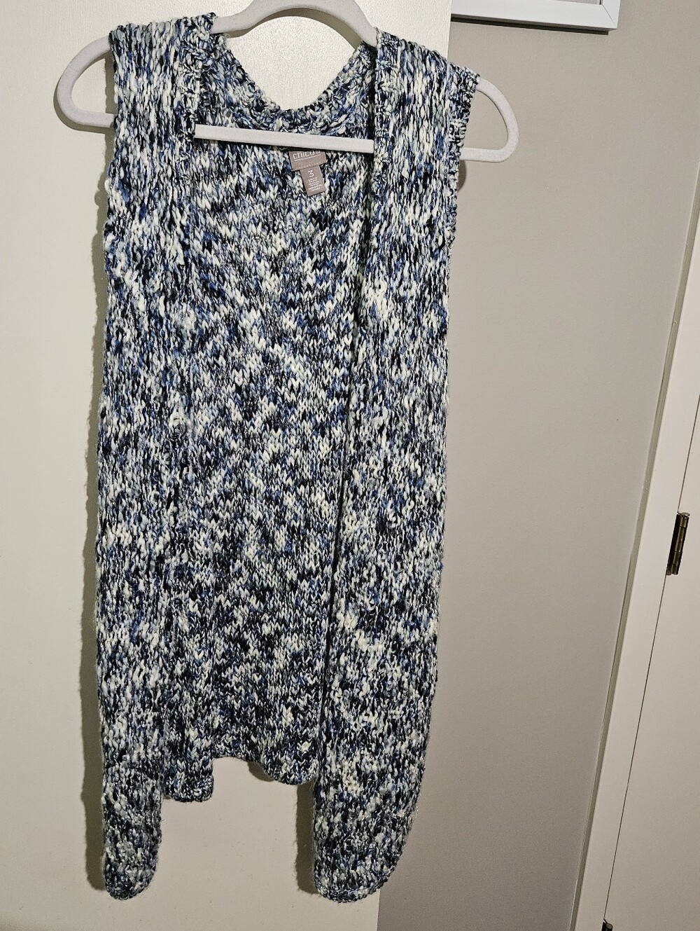 Knit Open-Front Sleeveless Cardigan Vest - Blue & White